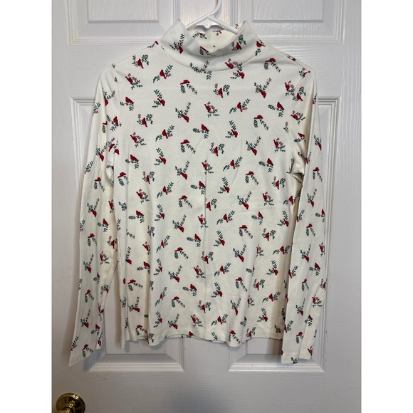 Croft & Barrow Women's Mock Neck Top White Cardinal Bird Print Medium new 1323 - Picture 1 of 5